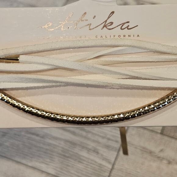 Ettika White Vegan Suede Wrap Necklace Multi-Strand Gold-Tone Festival Boho - Picture 4 of 5